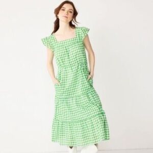 Draper James Green Gingham Maxi Dress
